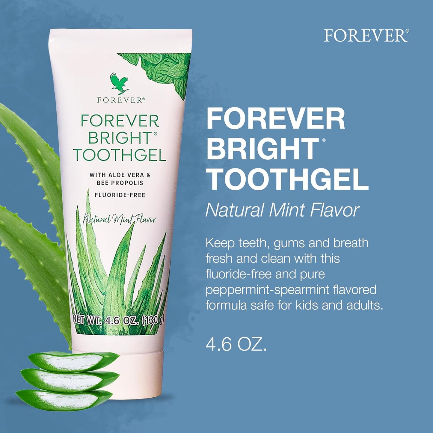 Forever Living | Forever Bright Toothgel - 4.6oz Vegan Non-Fluoride Toothgel with Peppermint & Spearmint - Gentle Oral Care for Kids & Adults - 1 Pack