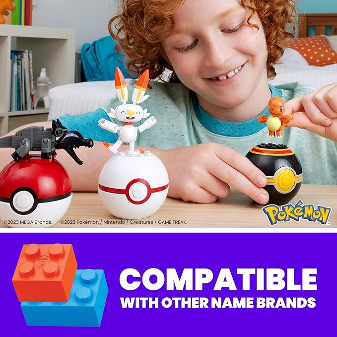 MEGA Pokémon Building Toys Set Fire-Type Trainer Team with 105 Pieces, 4 Poseable Character, 2 Inches Tall, for Kids