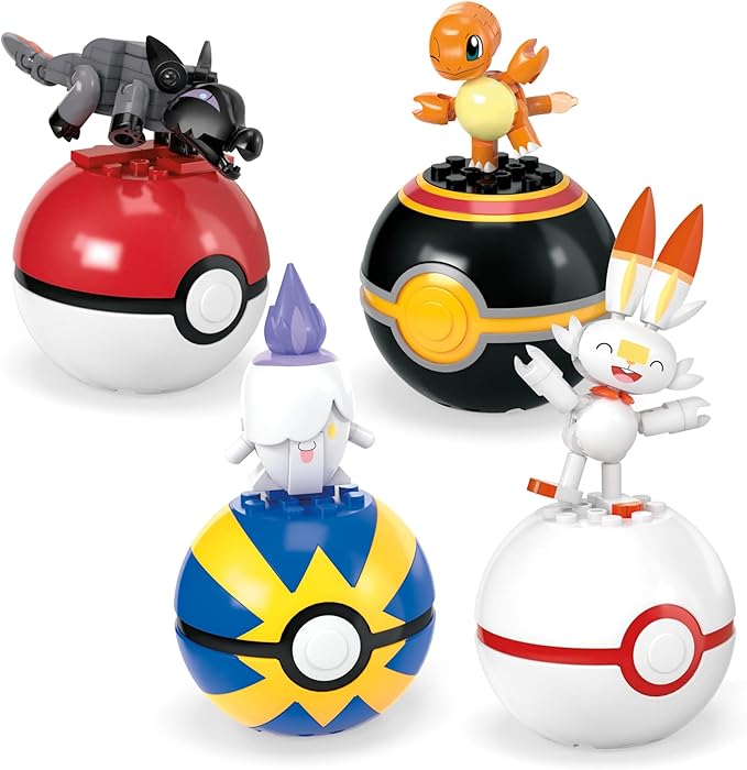 MEGA Pokémon Building Toys Set Fire-Type Trainer Team with 105 Pieces, 4 Poseable Character, 2 Inches Tall, for Kids